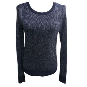 Ann Taylor Black Silver Chevron Knit Pullover Sweater Size Small